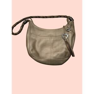 Brighton Barbados Ziptop Hobo – Metallic Gold Pebbled Leather with Braided Strap
